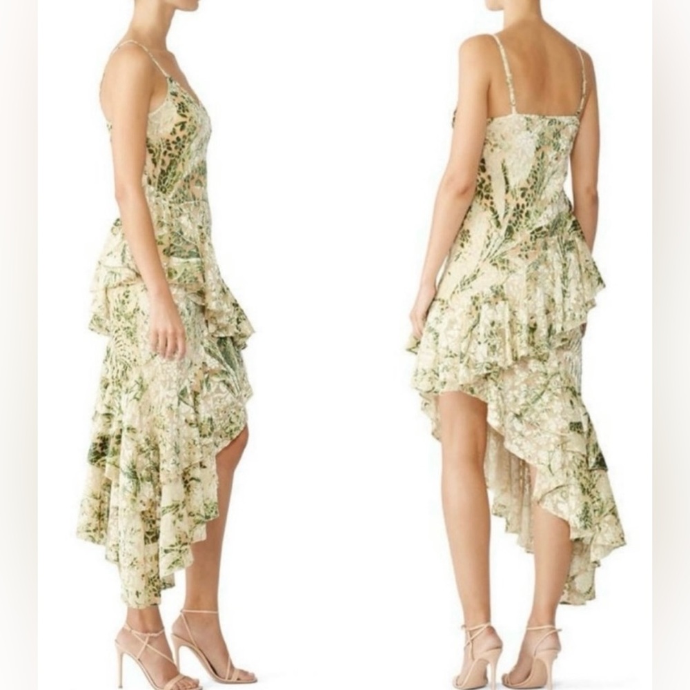 Hemant & and Nandita cream crushed velvet Floral Asymmetrical Dress revolve M